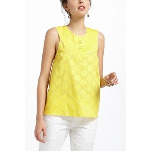 Anthro Electric Love Light Yellow Textured Polka Dot Sleeveless Cotton Bib Top M